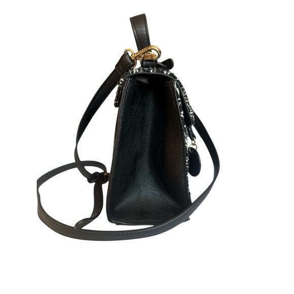 Dune London Purse Top Handle Crossbody Black White Tweed Plaid Gold Bag Charm - Picture 6 of 16